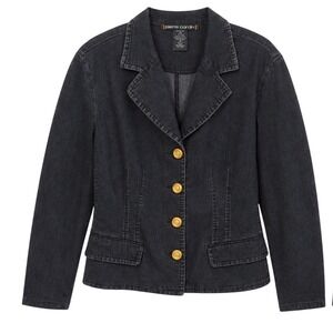 Pierre Cardin Womens‎ Dark Wash Denim Blazer Jacket  Gold Buttons Size 16
